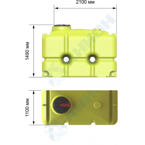 Ёмкость AНИОН МП2500ФК3_П100 объем 2500 литров с поплавковым клапаном, со сливными патрубками жёлтая