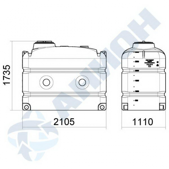 Ёмкость AНИОН МП3000ФК3_1П100 объем 3150 литров с поплавковым клапаном, со сливными патрубкамижёлтая
