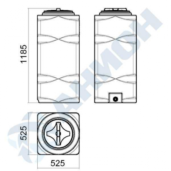 Ёмкость AНИОН Т250ВФК2З объем 250 литров с дыхательным клапаном и сливом синяя