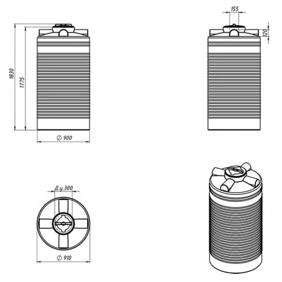 Ёмкость ЭкоПром ЭВЛ-Т 1000 объем 1000 литров с дыхательным клапаном синяя