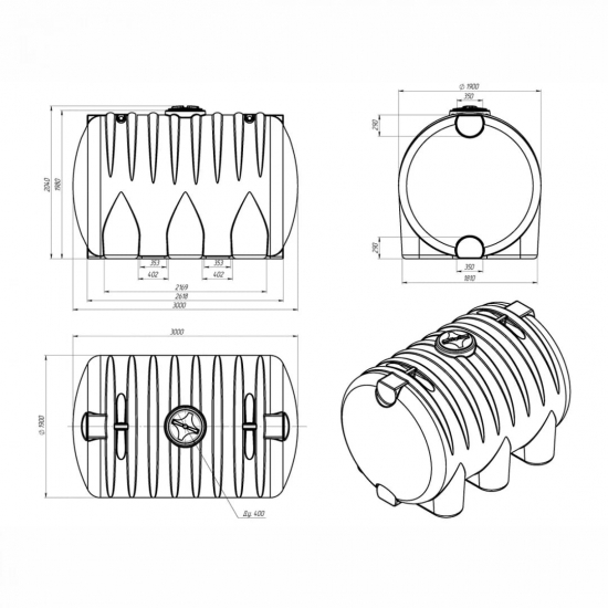 Ёмкость ЭкоПром HR8000 объем 8000 литров с дыхательным клапаном синяя