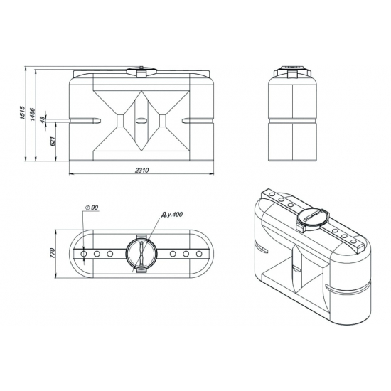 Ёмкость ЭкоПром S2000 объем 2000 литров с дыхательным клапаном синяя