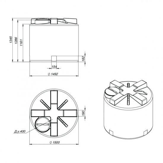 Ёмкость ЭкоПром T2000 объем 2000 литров с дыхательным клапаном синяя