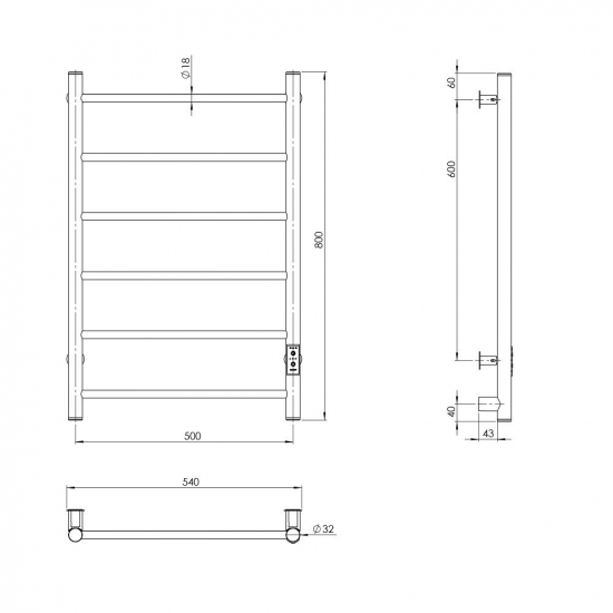 Полотенцесушитель электрический MIXLINE Vega 80x50 289 Вт, графит