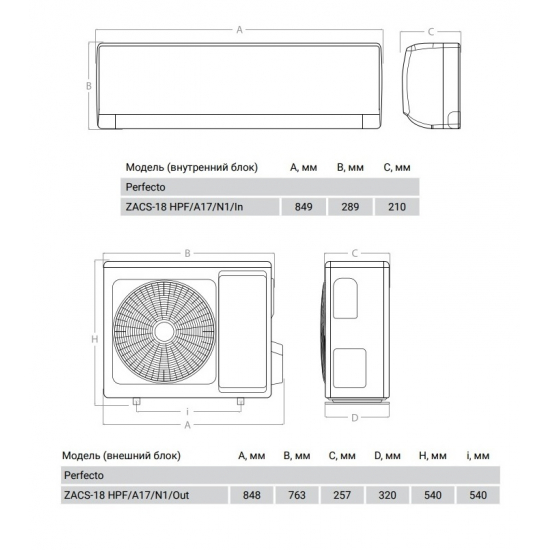 Сплит-система ZANUSSI Perfecto DC Inverter ZACS/I-18 HPF/A22/N8 инверторного типа комплект
