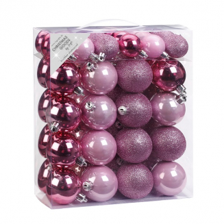 Набор ёлочных шаров, пластик, Ø 4/6 см, розовый микс, 50 шт в уп