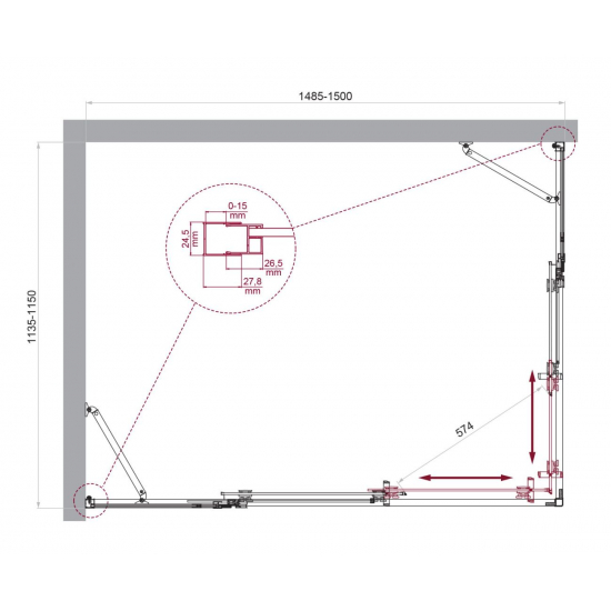 Душевой уголок BelBagno LUCE-AH-22-150/115-C-Cr стекло прозрачное, профиль хром