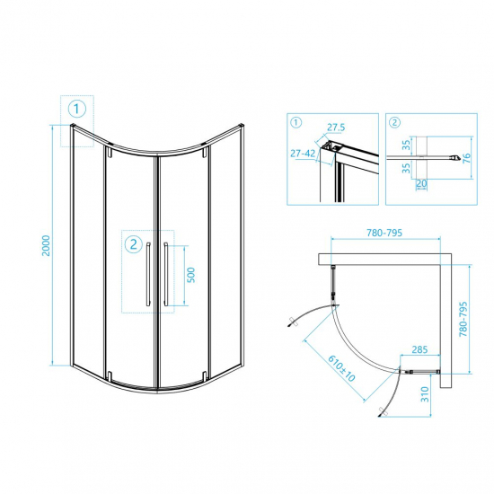 Душевой уголок RGW Stilvoll SV-53B 80x80x200 стекло прозрачное, профиль чёрный