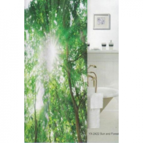 Штора для ванной ZALEL YX-2422 Фотопринт 180*200 Sun and Forest зеленая 