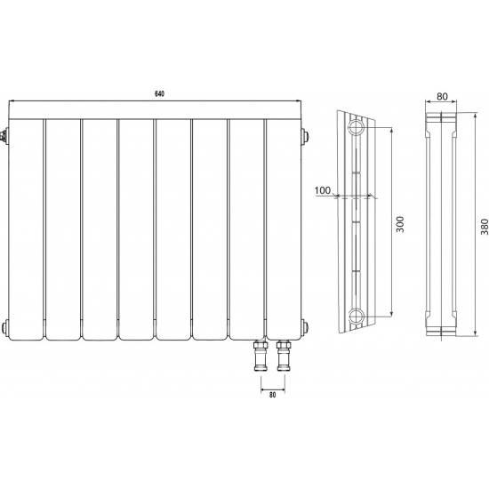 Радиатор биметаллический ROYAL THERMO Piano Forte 300 bianco traffico VDR80  8 секций, белый