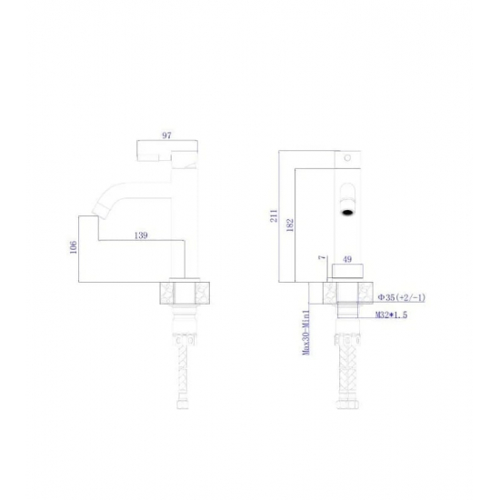 Смеситель для раковины RUSH Melos SUS1101-11Grey из нержавеющей стали, графит