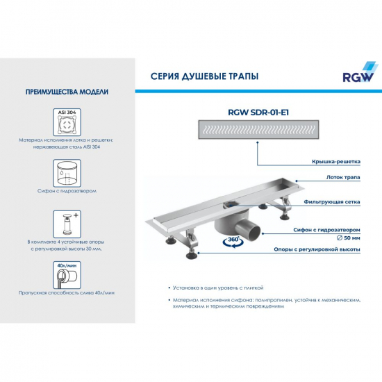 Душевой лоток RGW SDR-01-E1 80 см