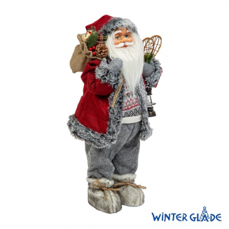 Фигурка Дед Мороз 60 см с ракеткой и фонарем (красный/серый)