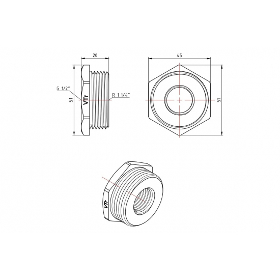 Футорка резьбовая VALTEC 1 1/4" х 1/2" латунная 32-15 мм VTr.581.N.0704