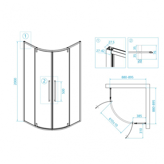 Душевой уголок RGW Stilvoll SV-53B 90x90x200 стекло прозрачное, профиль чёрный