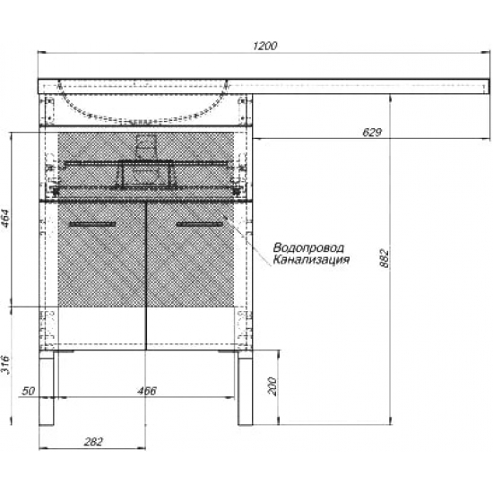 Тумба с раковиной на стиральную машину AQUANET Верона 120 L 1 ящик / 2 двери напольная, белая