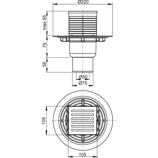 Душевой трап ALCA-PLAST APV203 105x105x50/75