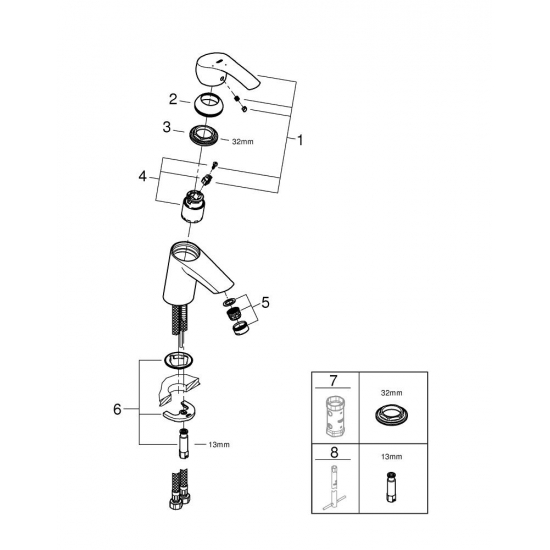 Смеситель для раковины GROHE Eurosmart New 32154002 хром