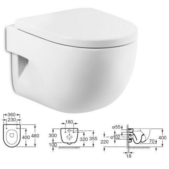 Комплект ROCA Pack Meridian Compact: инсталляция, унитаз подвесной, сиденье, кнопка
