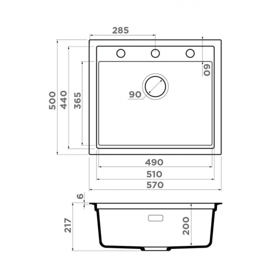 Мойка для кухни OMOIKIRI Sintesi 57 570х500 мм керамика, leningrad grey