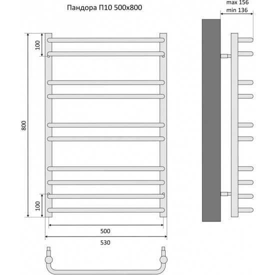 Полотенцесушитель водяной АКВАТЕК Пандора П10 50x80 хром