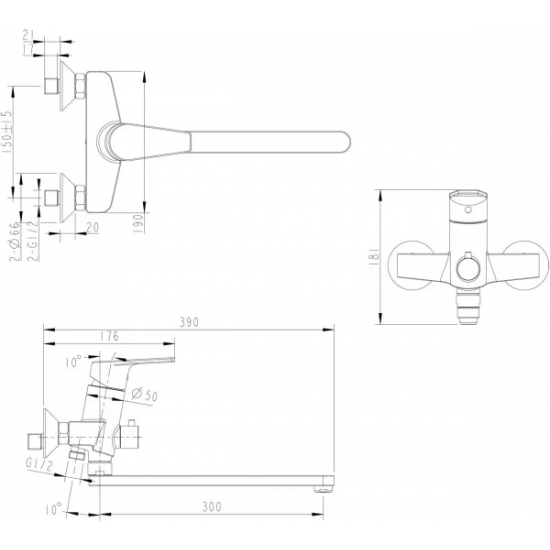 Смеситель для ванны BRAVAT Line F65299C-LB-RUS хром
