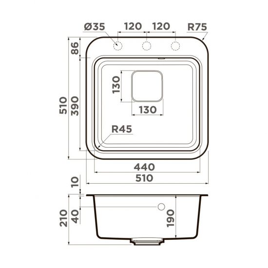 Мойка для кухни OMOIKIRI Tasogare 51 510х510 мм, leningrad grey