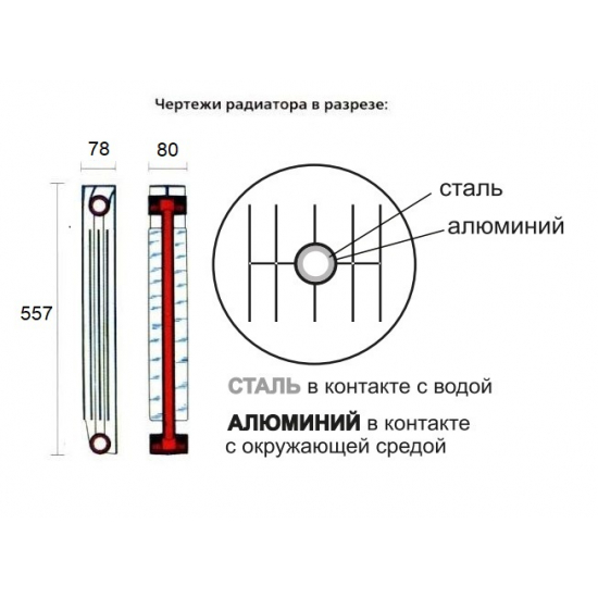 Радиатор биметаллический SUNBATH 500/80  1 секция