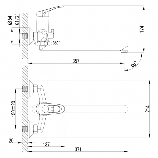 Смеситель для ванны LEMARK Omega LM3151C