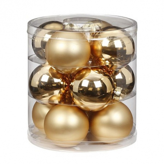 Набор ёлочных шаров, стекло, Ø 8 см, золотой блестящий/матовый, 12 шт в уп