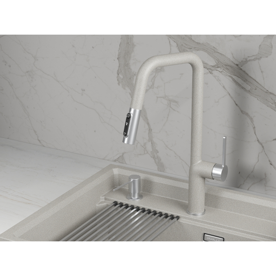 Смеситель для кухни GRANULA 9011 с вытяжным изливом, с подключением к фильтру, базальт