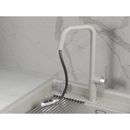 Смеситель для кухни GRANULA 9011 с вытяжным изливом, с подключением к фильтру, базальт