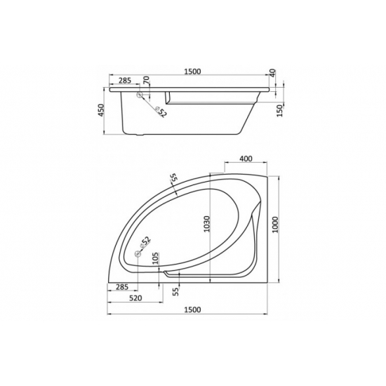 Акриловая ванна SANTEK Гоа 1WH112033 L без опоры 150x100 см, угловая, асимметричная