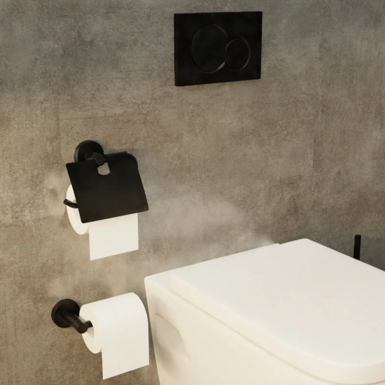 Держатель туалетной бумаги FIXSEN Comfort Black FX-86010 с крышкой, черный