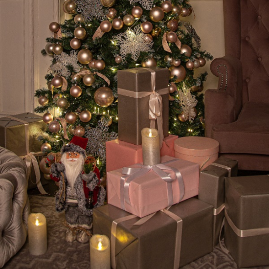 Фигурка Дед Мороз 46 см с ракеткой и фонарем (красный/серый)