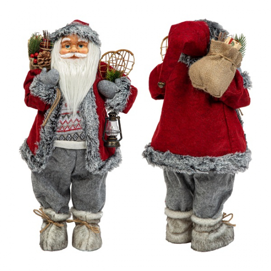 Фигурка Дед Мороз 60 см с ракеткой и фонарем (красный/серый)