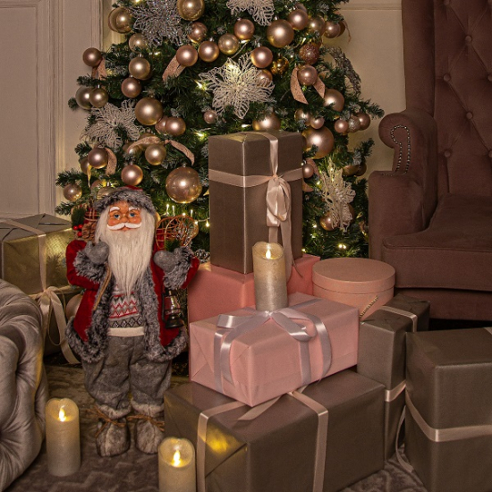 Фигурка Дед Мороз 60 см с ракеткой и фонарем (красный/серый)