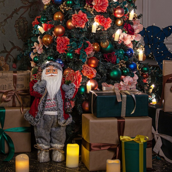 Фигурка Дед Мороз 60 см с ракеткой и фонарем (красный/серый)