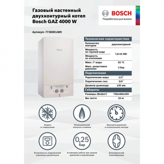 Газовый котел BOSCH ZWA 24-2 К двухконтурный