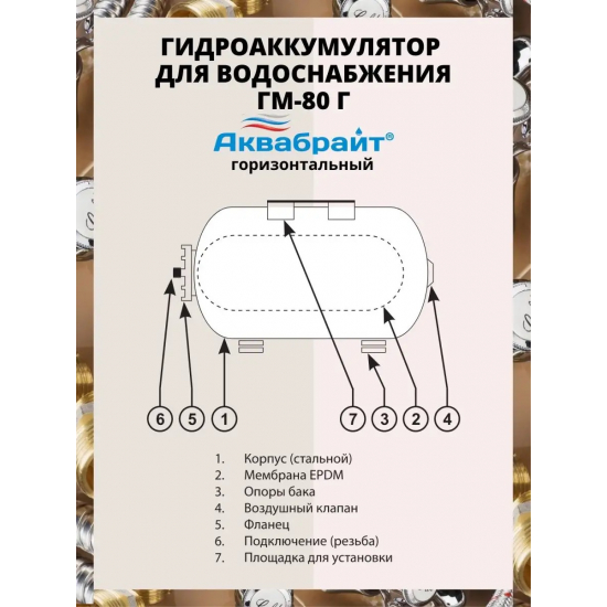 Гидроаккумулятор АКВАБРАЙТ ГМ-80Г 80 литров, горизонтальный