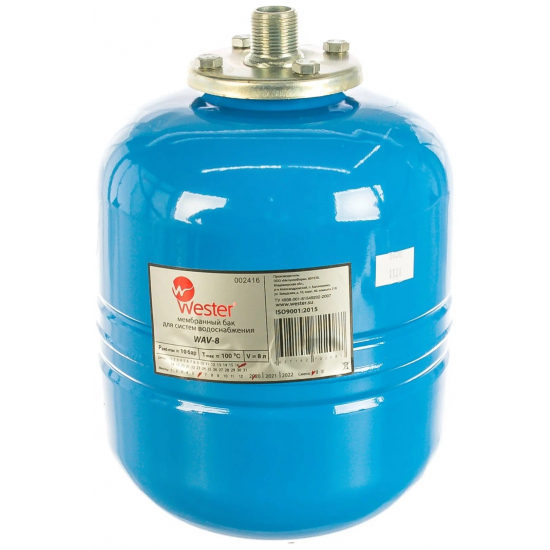 Гидроаккумулятор WESTER  WAV 8 литров, вертикальный 10 бар