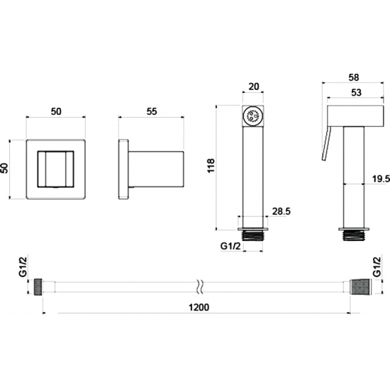 Гигиеническая лейка AQUATEK AQ2053CR со шлангом и кронштейном, хром