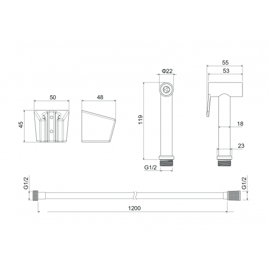Гигиеническая лейка AQUATEK AQ2054BGM со шлангом и кронштейном, оружейная сталь
