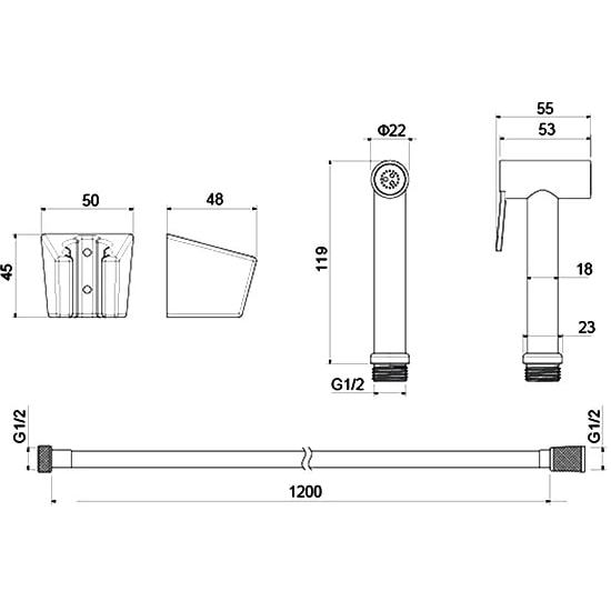 Гигиеническая лейка AQUATEK AQ2054MB со шлангом и кронштейном, матовая чёрная