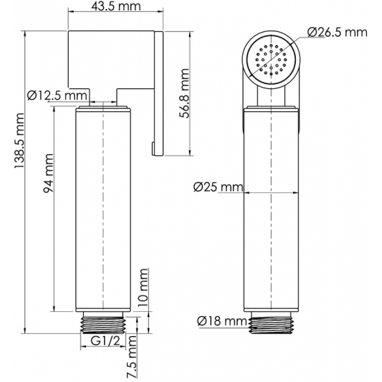 Гигиеническая лейка WASSERKRAFT Mindel 8500 A232 с фиксатором, матовая белая
