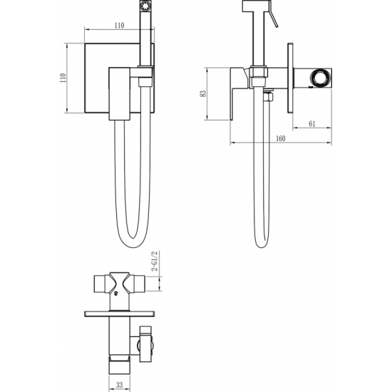 Гигиенический душ BOHEME Qubic 477-G встраиваемый, со смесителем, shinny gold