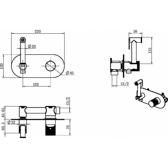 Гигиенический душ BOHEME Stick 127-WCR.2 встраиваемый, со смесителем, white touch chrome
