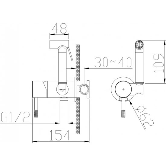 Гигиенический душ BOHEME Uno 467-B встраиваемый, со смесителем, матовый чёрный