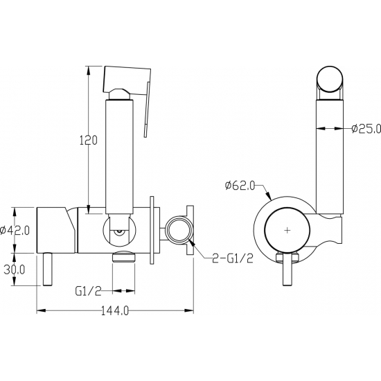 Гигиенический душ BOHEME Uno 467-BG встраиваемый, со смесителем, black gold