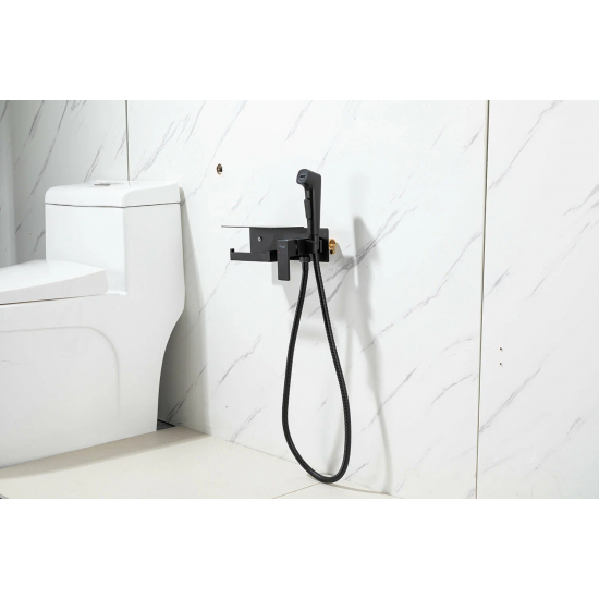 Гигиенический душ FRAP H76 F2076-6 с полкой и бумагодержателем, матовый чёрный